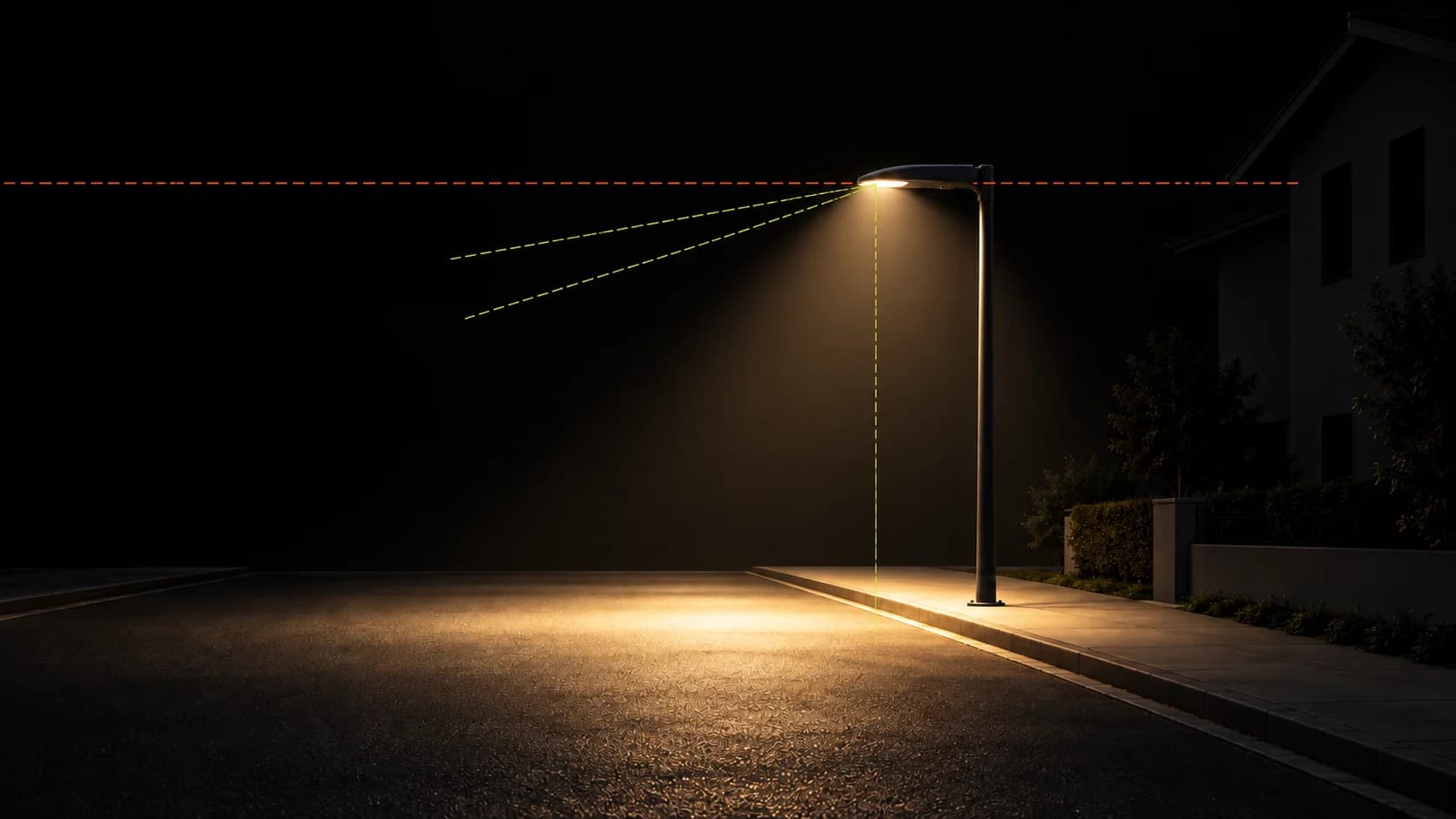 Luminaire emission angles: the horizon at 90° from nadir, and the 80°, 75° and 70° cones below it